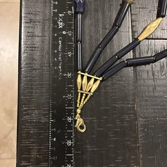 LARGE CHICOS NECKLACE BLUE MULTISTRAND BRUSHED GOLD TONE BEADS FASHION STATEMENT - Picture 7 of 7